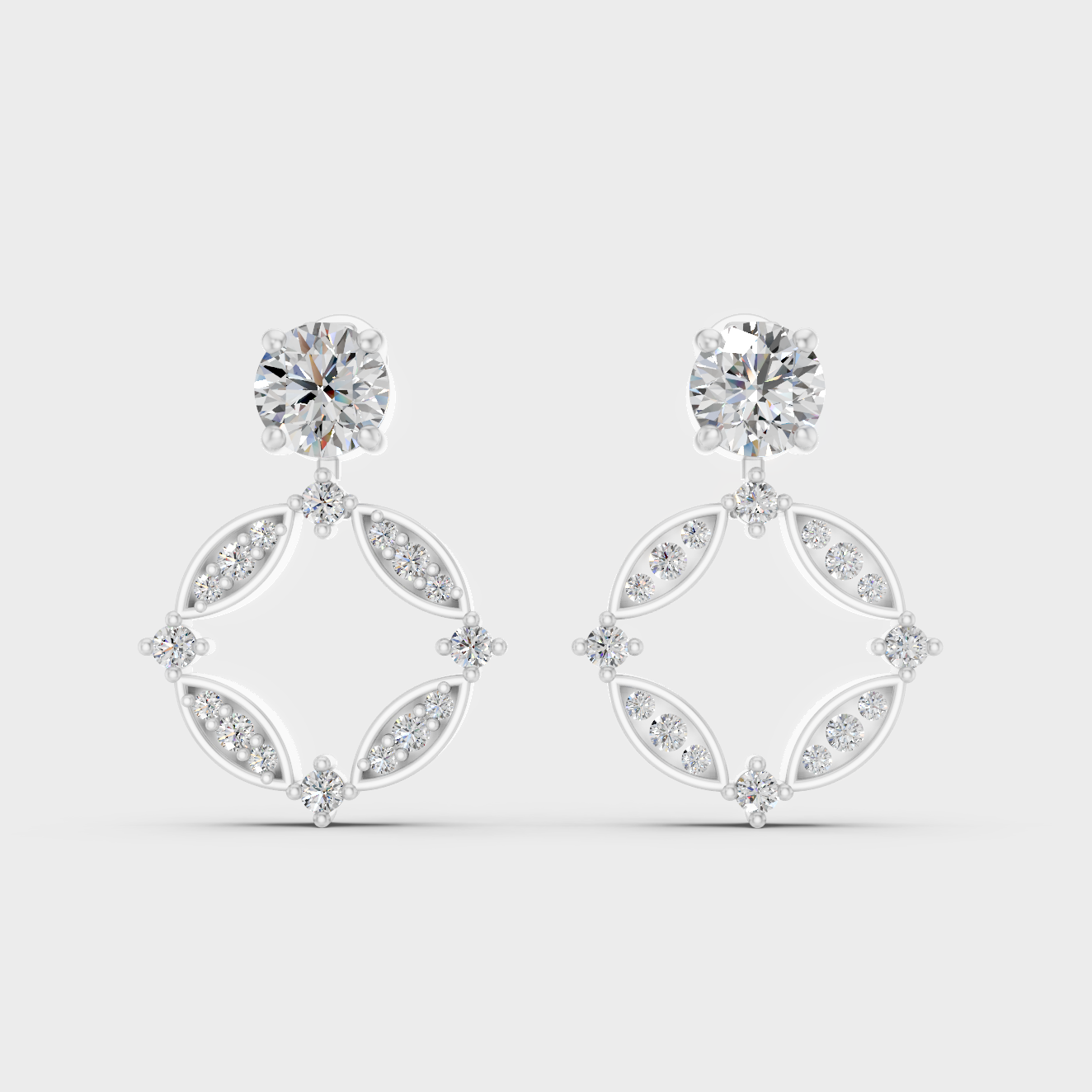 Elegant White Gold Diamond Convertible Earrings Crafted With Certified Lab-Grown Round Diamonds In Convertible Design