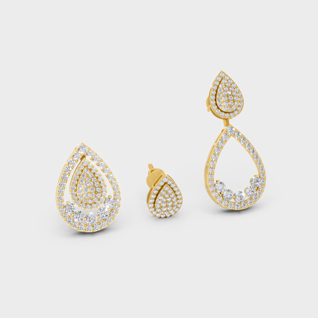 Lab-Grown Diamond Convertible Earrings In Yellow Gold Featuring 3.24 Ct Total Weight Round Cut Certified Diamonds With 1.62 Carat Each