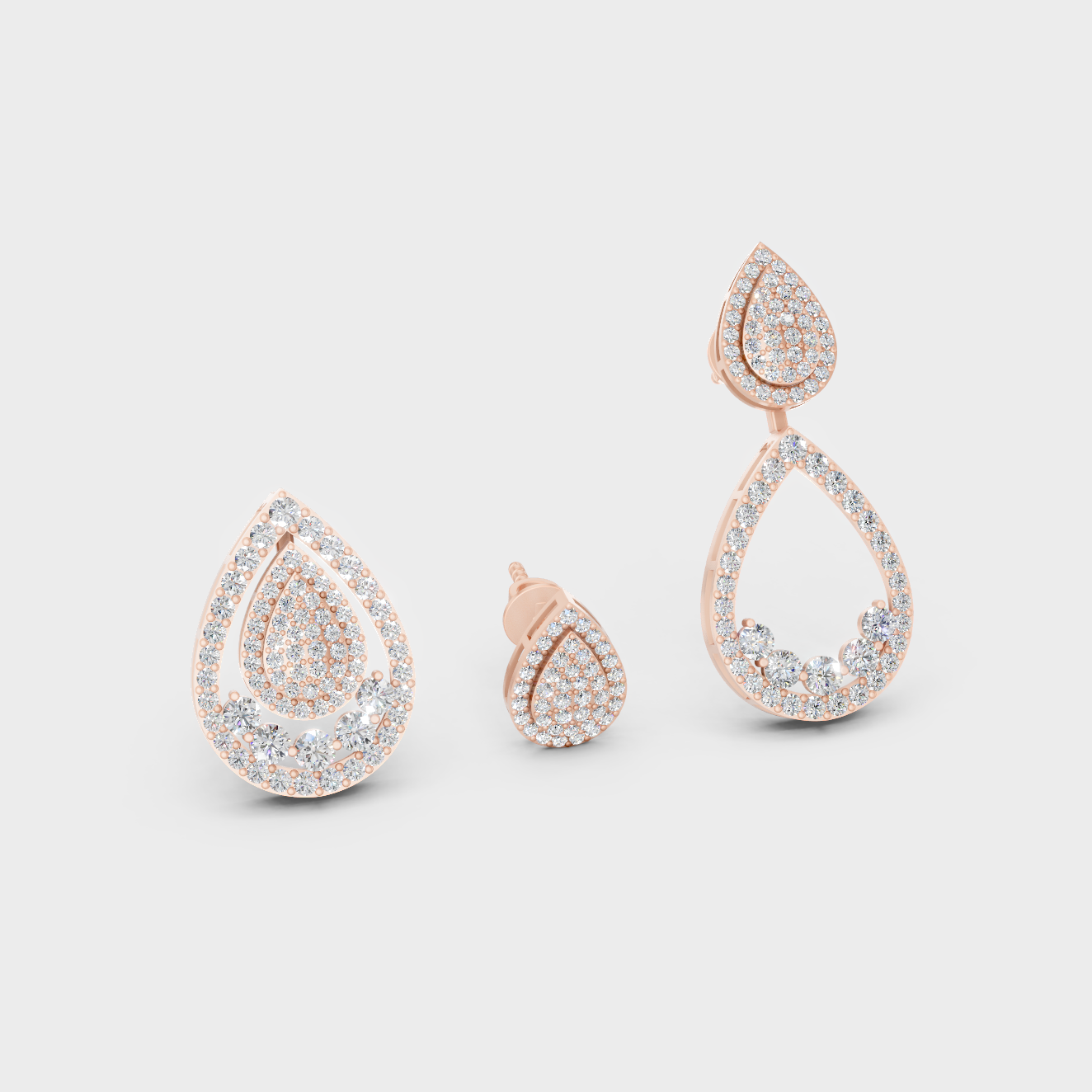 Romantic Rose Gold Convertible Earrings Featuring 3.24 Ct TW Certified Round Cut Lab-Grown Diamonds With 1.62 Carat Each