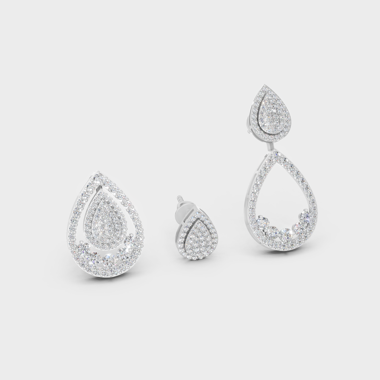 Elegant White Gold Diamond Convertible Earrings Crafted With Certified Lab-Grown Round Diamonds In Convertible Design