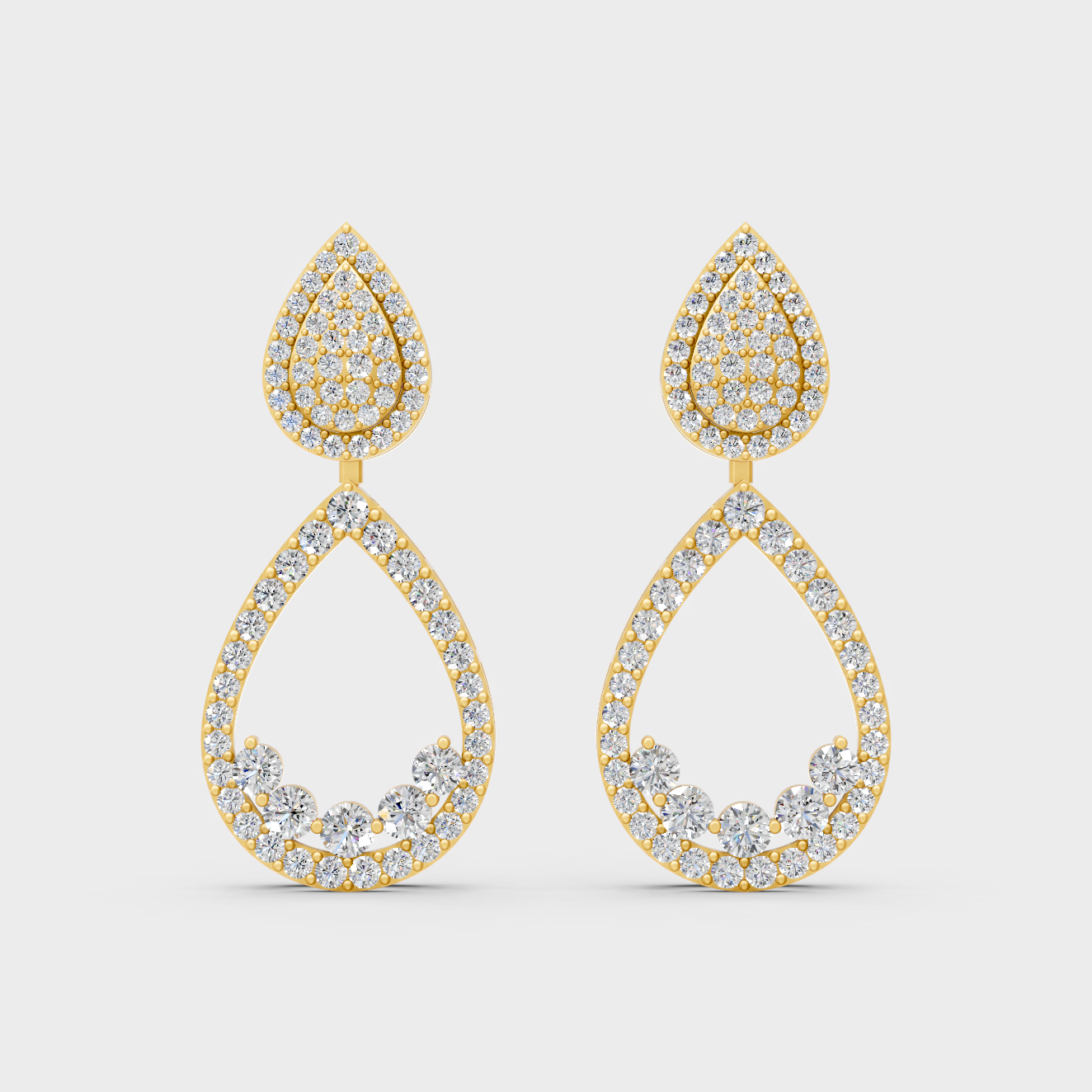 Luxury Yellow Gold Convertible Earrings With Certified Lab-Grown Round Diamonds Totaling 3.24 Ct TW For Brilliant Sparkle