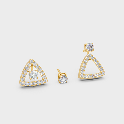 Lab-Grown Diamond Convertible Earrings In Yellow Gold Featuring 1.36 Ct Total Weight Round Cut Certified Diamonds With 0.68 Carat Each