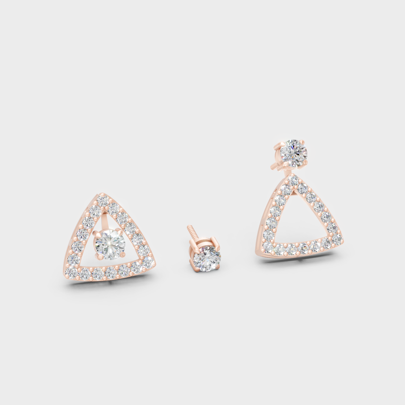 Romantic Rose Gold Convertible Earrings Featuring 1.36 Ct TW Certified Round Cut Lab-Grown Diamonds With 0.68 Carat Each