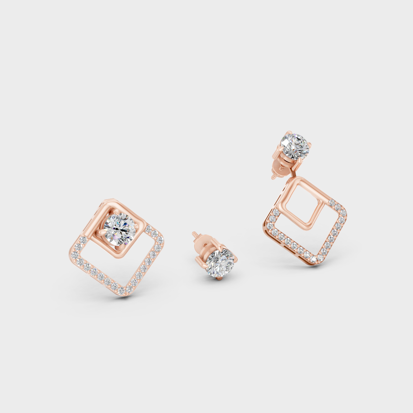 Romantic Rose Gold Convertible Earrings Featuring 2 Ct TW Certified Round Cut Lab-Grown Diamonds With 1 Carat Each