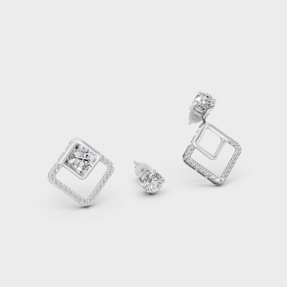White Gold Lab-Grown Diamond Convertible Earrings Featuring 2 Carat Total Weight Certified Round Cut Diamonds