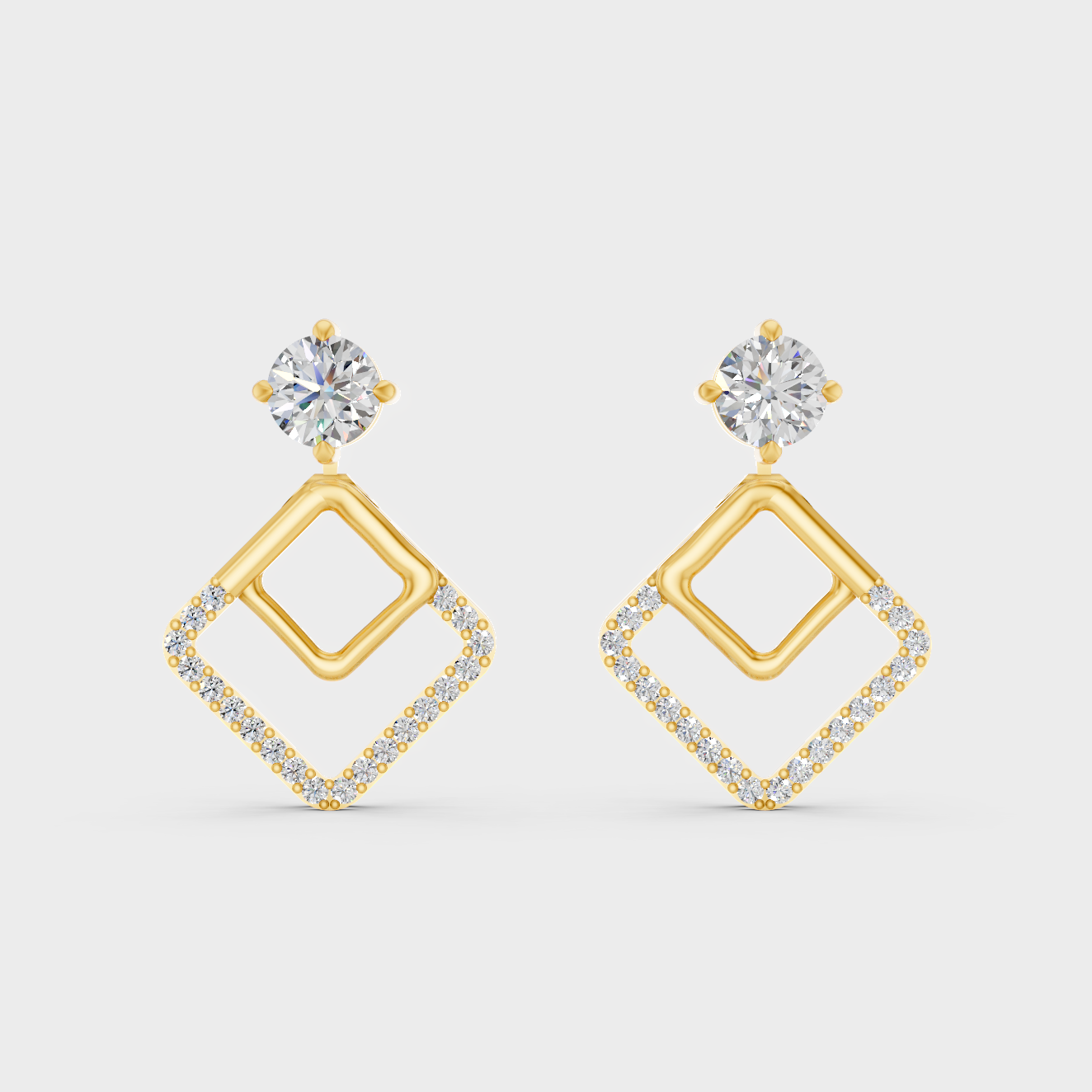Luxury Yellow Gold Convertible Earrings With Certified Lab-Grown Round Diamonds Totaling 2 Ct TW For Brilliant Sparkle