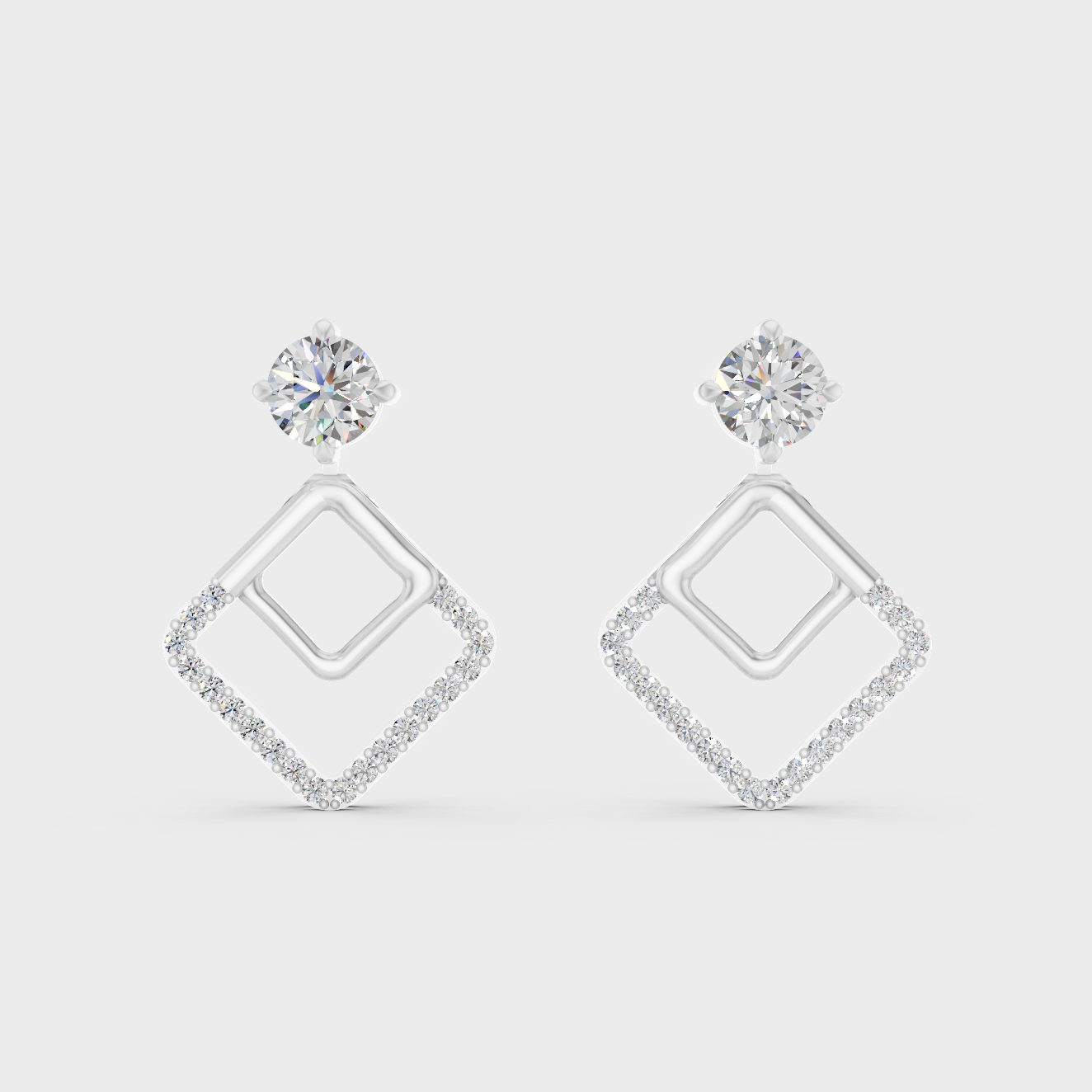 Elegant White Gold Diamond Convertible Earrings Crafted With Certified Lab-Grown Round Diamonds In Convertible Design