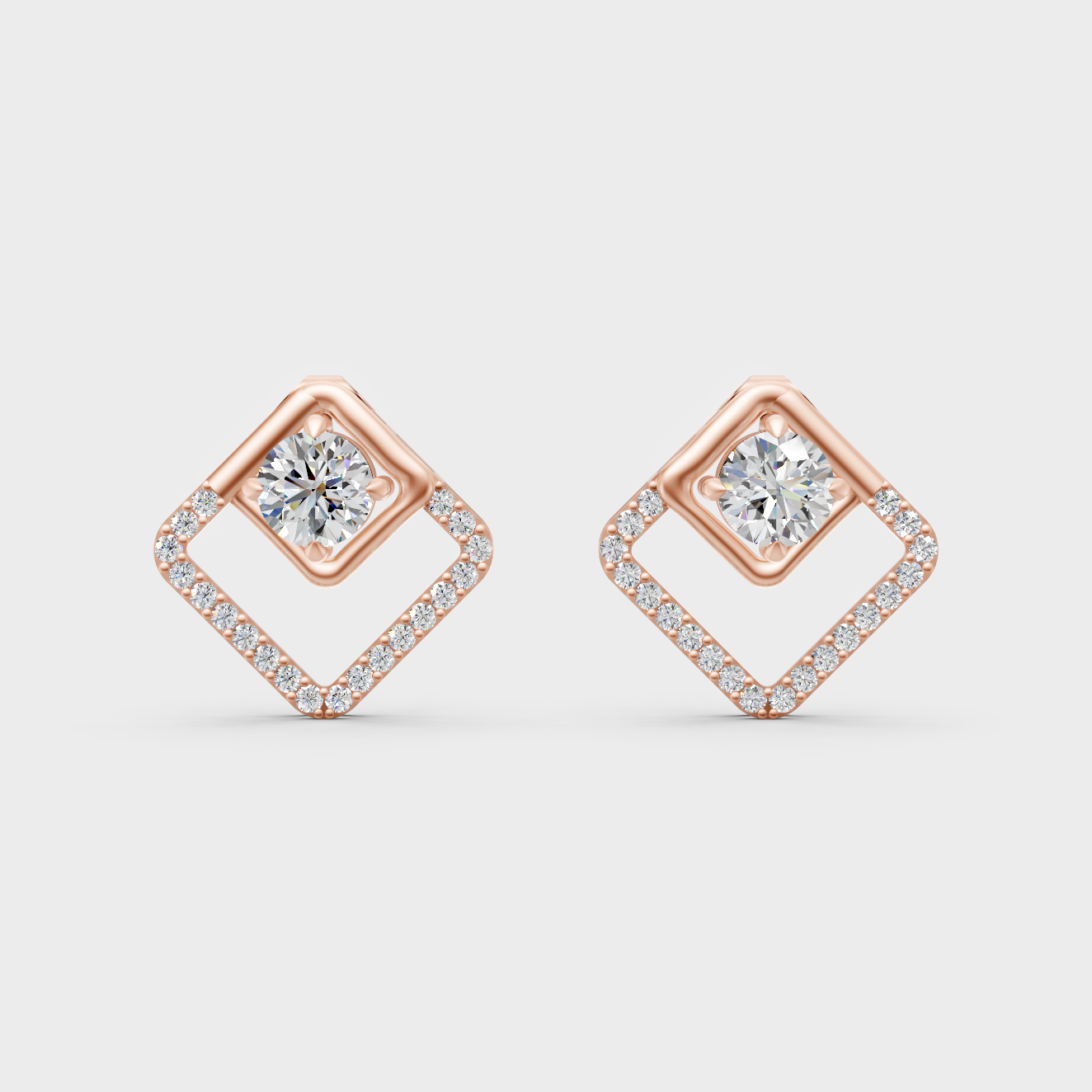 Premium Rose Gold Lab-Grown Diamond Convertible Earrings Featuring Sparkling Certified Round Diamonds In Timeless Design