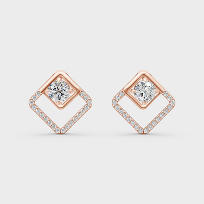 Premium Rose Gold Lab-Grown Diamond Convertible Earrings Featuring Sparkling Certified Round Diamonds In Timeless Design