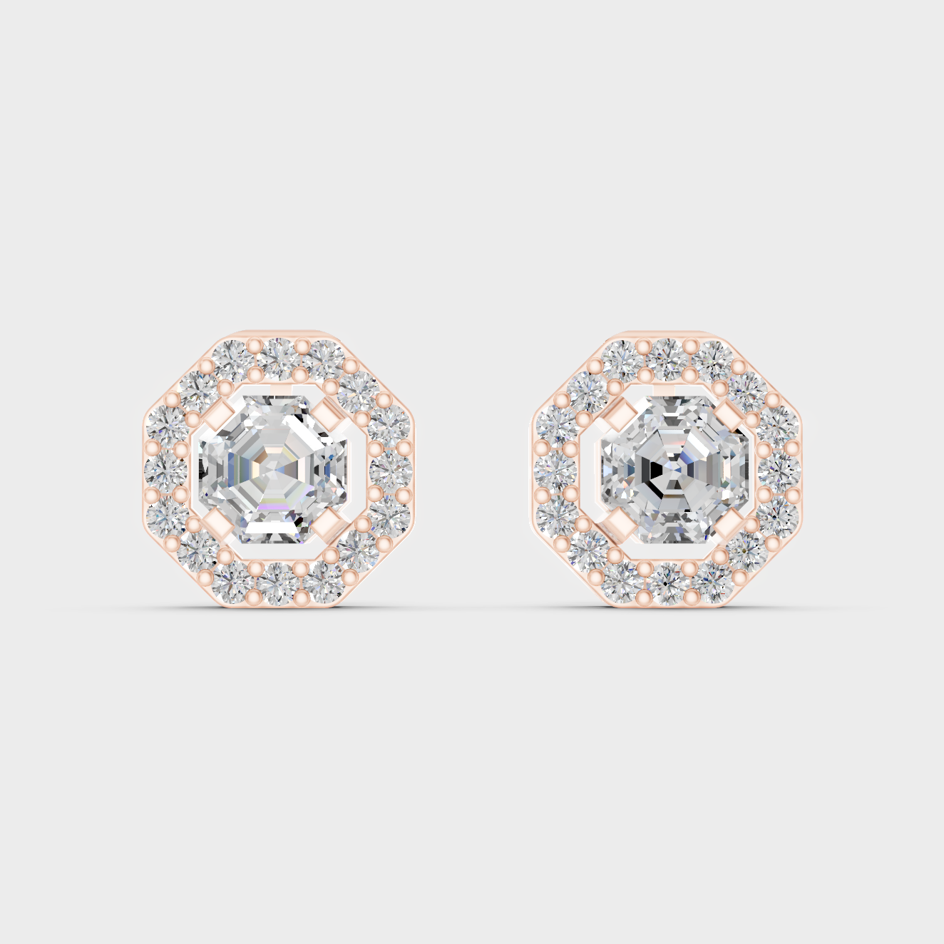 Premium Rose Gold Lab-Grown Diamond Convertible Earrings Featuring Sparkling Certified Octagon And Round Diamonds