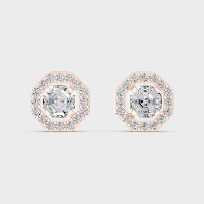 Premium Rose Gold Lab-Grown Diamond Convertible Earrings Featuring Sparkling Certified Octagon And Round Diamonds
