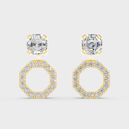 Luxury Yellow Gold Convertible Earrings With Certified Lab-Grown Octagon And Round Diamonds Totaling 2.6 Ct TW