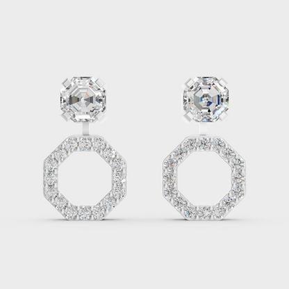 Luxury White Gold Convertible Earrings Featuring Brilliant Ethical Lab-Grown Octagon And Round Cut Diamonds With Refined Sparkle