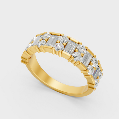Yellow Gold Round Baguette Diamond Band Luxury Style