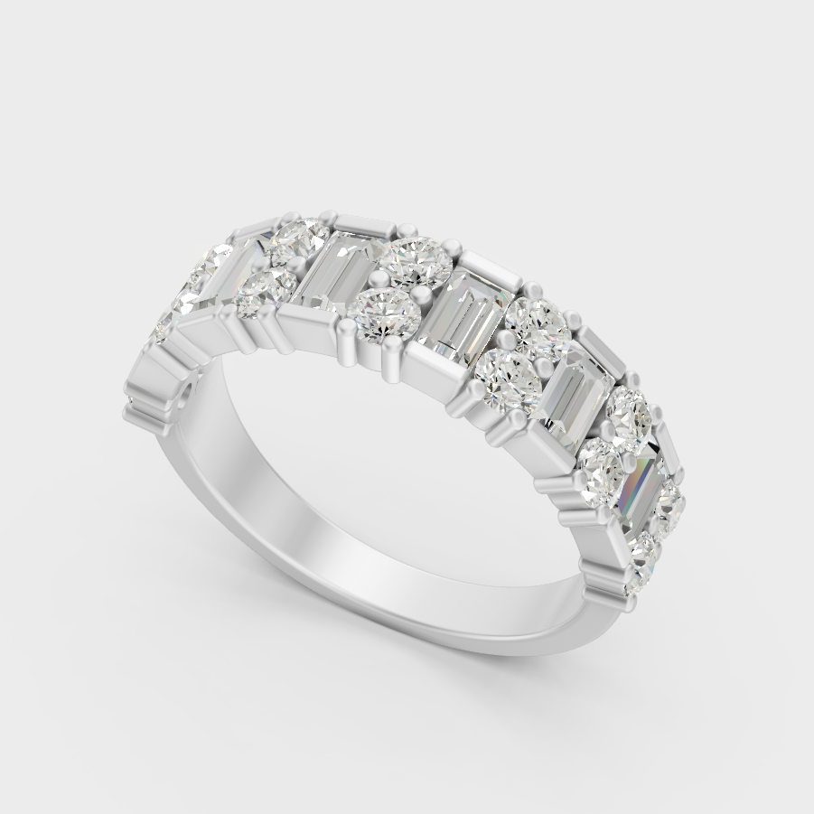 Platinum Round Baguette Cut Diamond Band Timeless Elegance