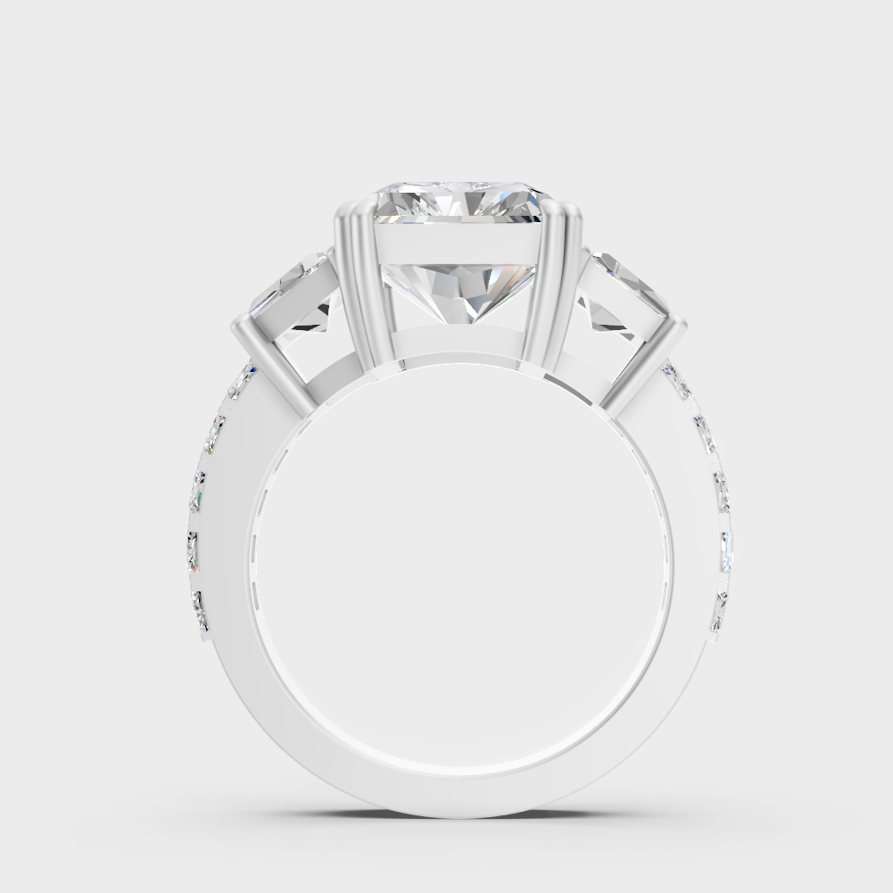 White Gold Radiant Proposal Ring With Trapezoid Accent Diamonds