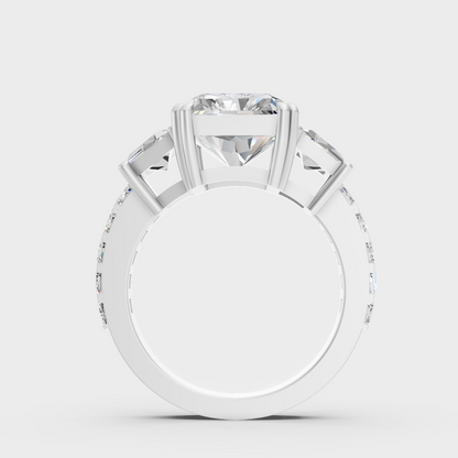White Gold Radiant Proposal Ring With Trapezoid Accent Diamonds
