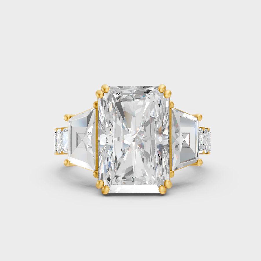 Designer Radiant Diamond Ring In Yellow Gold