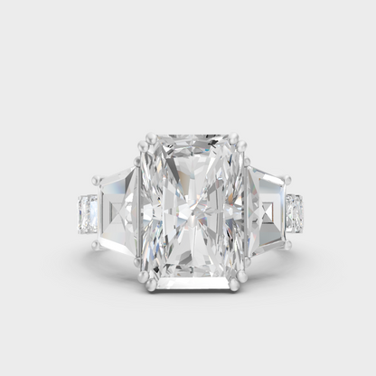 White Gold Radiant Engagement Ring With Certified Trapezoid Diamonds