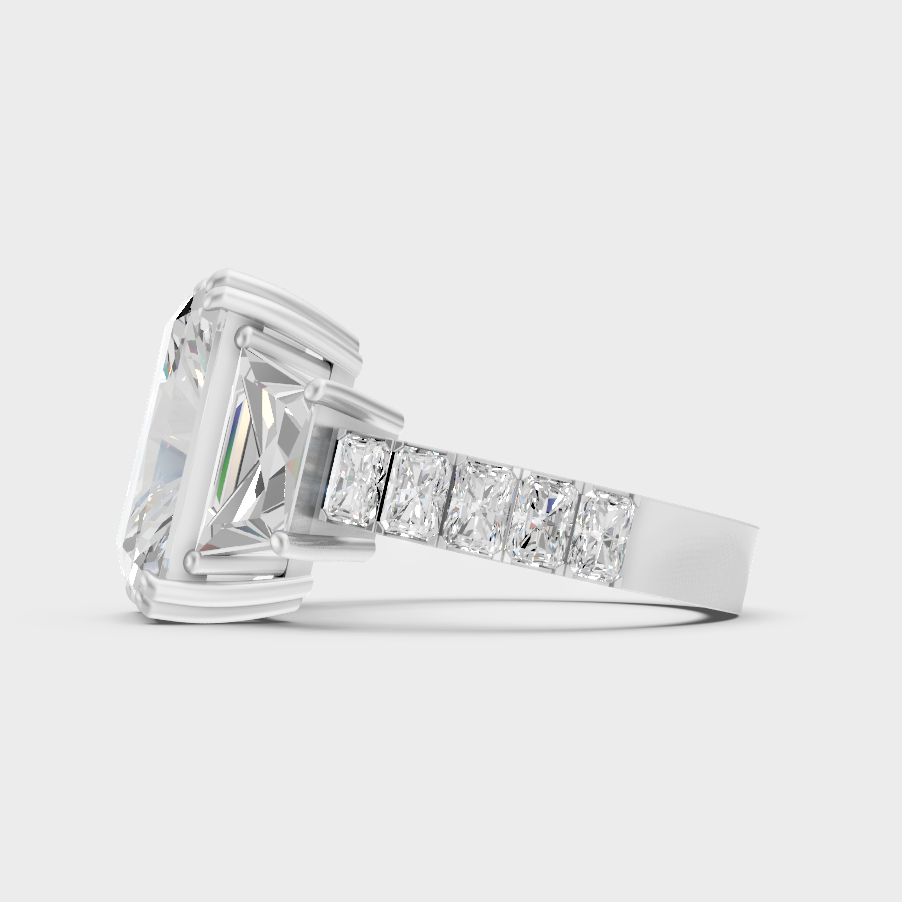 White Gold Certified Radiant Trapezoid Diamond Ring Fine Jewelry