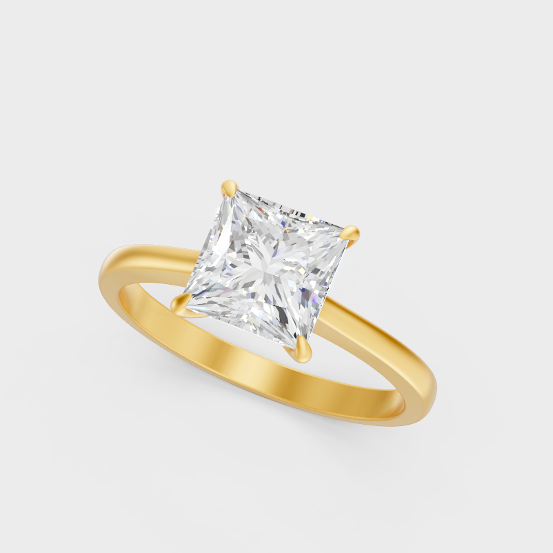2 Carat Princess Diamond Ring In Yellow Gold Fine Jewelry