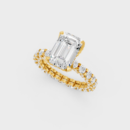 5.26 Ct Emerald Diamond Eternity Ring In Yellow Gold Fine Jewelry