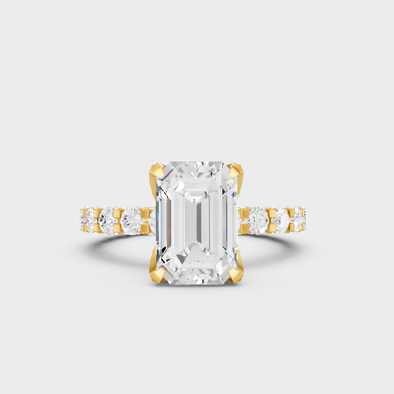 Luxury Emerald And Round Diamond Eternity Ring In Yellow Gold