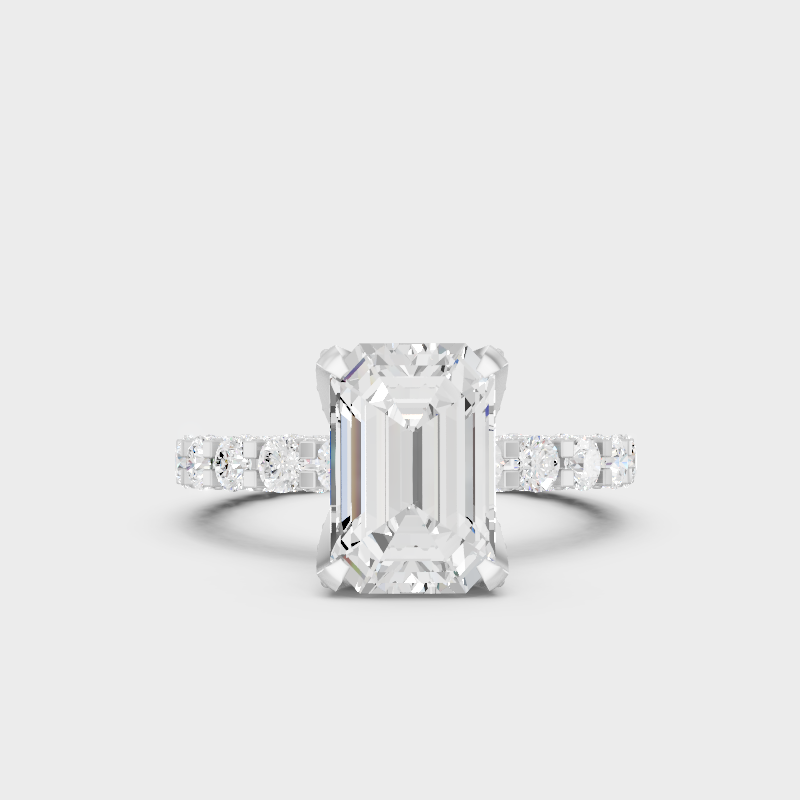 White Gold Emerald Round Diamond Eternity Band Fine Jewelry