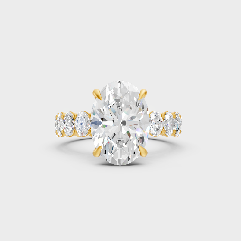 Luxury Oval Diamond Solitaire Ring In Yellow Gold With Accent Stones