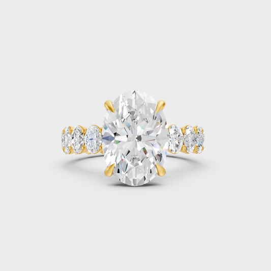 Luxury Oval Diamond Solitaire Ring In Yellow Gold With Accent Stones