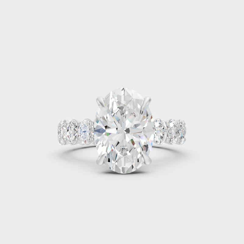 White Gold Oval Engagement Ring With Certified Lab Diamonds