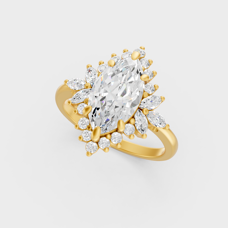 3.07 Ct Marquise Diamond Halo Ring In Yellow Gold Fine Jewelry