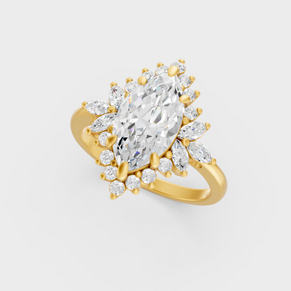 3.07 Ct Marquise Diamond Halo Ring In Yellow Gold Fine Jewelry