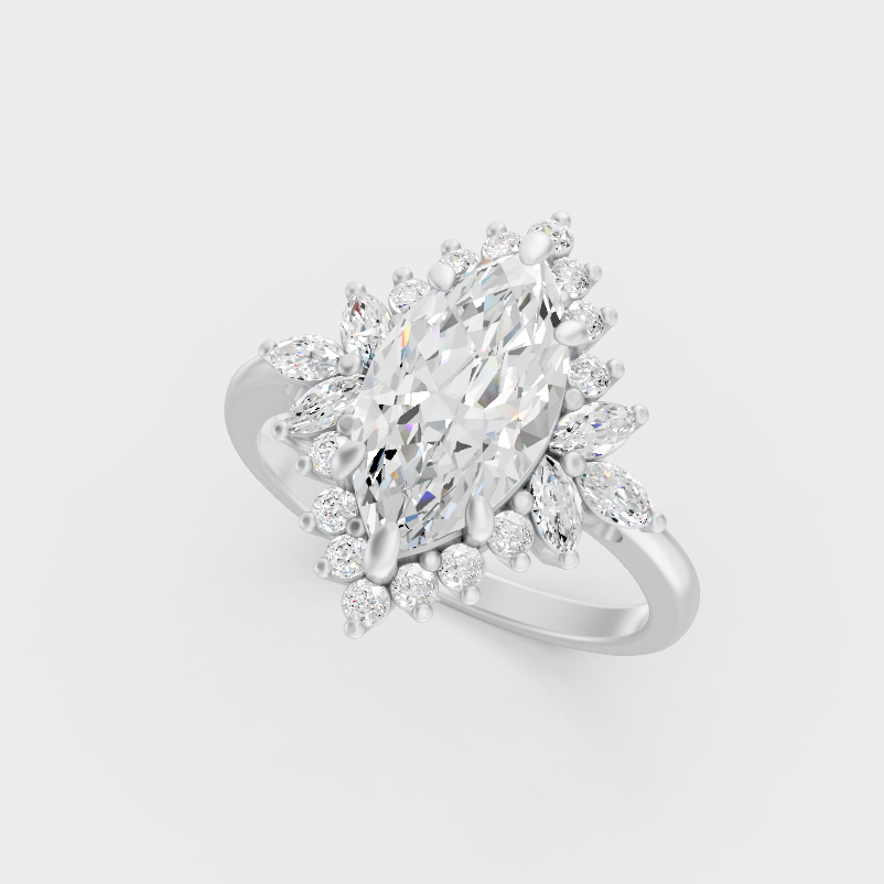 Platinum Marquise And Round Cut Halo Ring Timeless Elegance