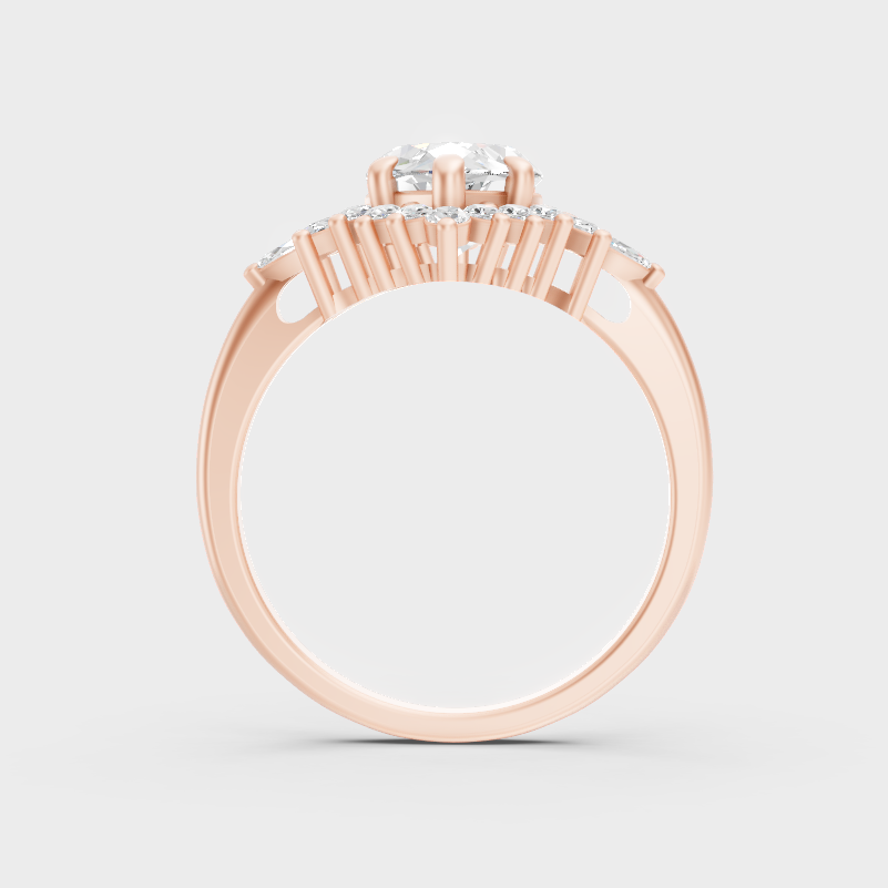 Rose Gold Luxury Pear Halo Diamond Engagement Jewelry
