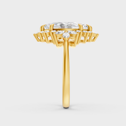 Yellow Gold Marquise Statement Halo Ring Luxury Jewelry