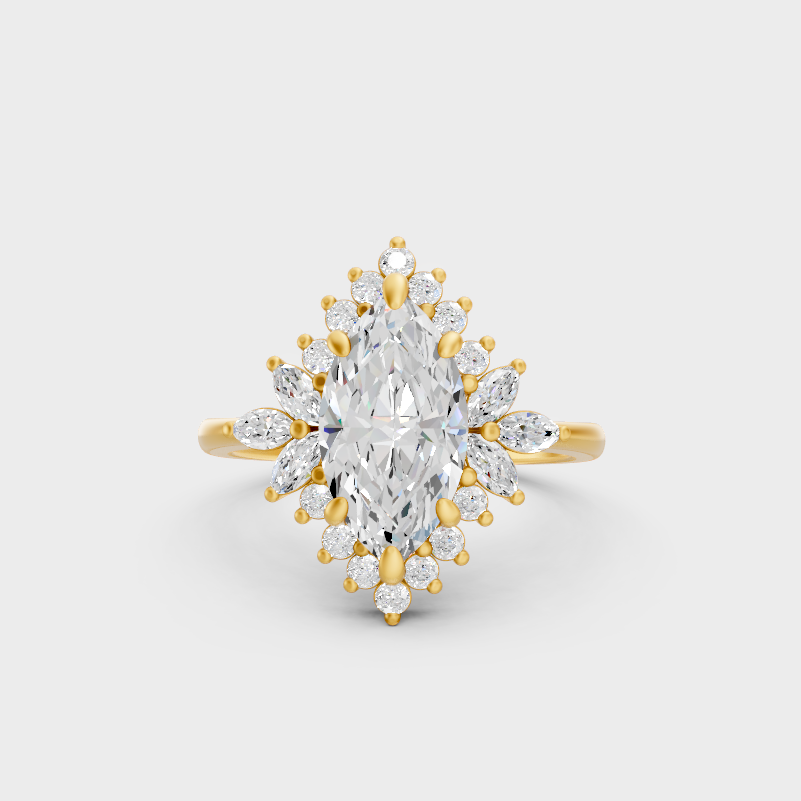 Luxury Marquise Halo Diamond Ring In Yellow Gold Elegant Jewelry