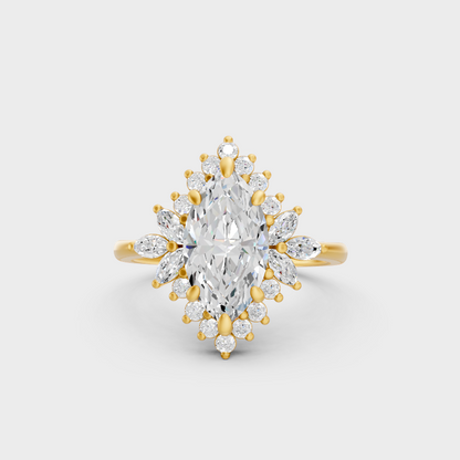 Luxury Marquise Halo Diamond Ring In Yellow Gold Elegant Jewelry