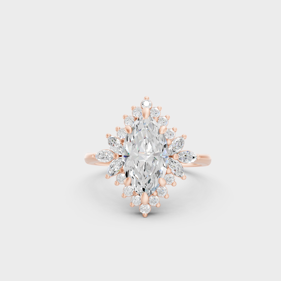 Ethical Lab Grown Marquise Halo Ring In Rose Gold