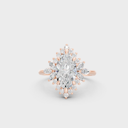 Ethical Lab Grown Marquise Halo Ring In Rose Gold