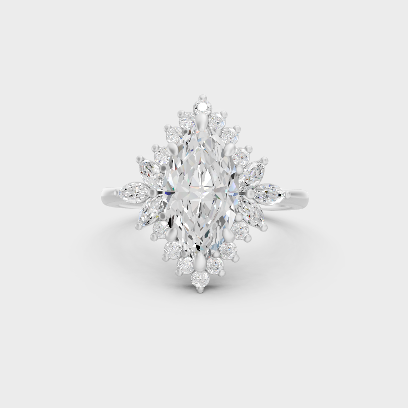 White Gold Marquise Engagement Halo Ring With Certified Diamonds