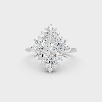 White Gold Marquise Engagement Halo Ring With Certified Diamonds