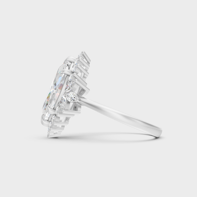 White Gold Certified Marquise Diamond Halo Ring Elegant Design