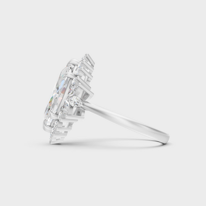 White Gold Certified Marquise Diamond Halo Ring Elegant Design