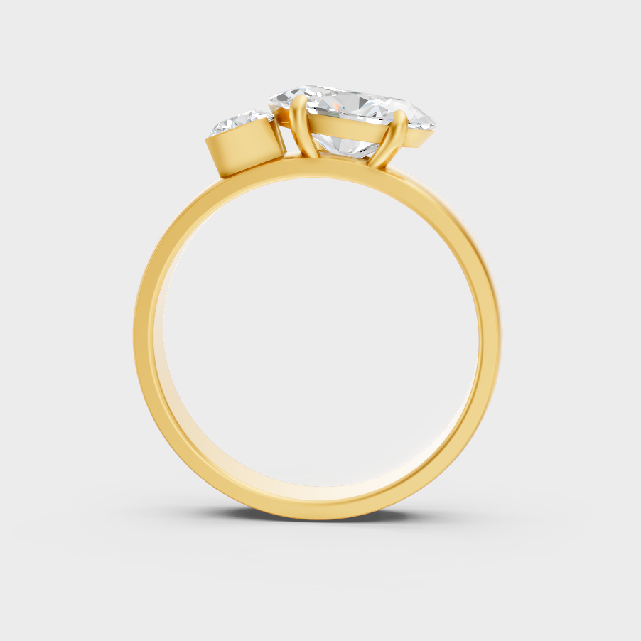 Yellow Gold Oval Round Diamond Bridal Ring Luxury Style