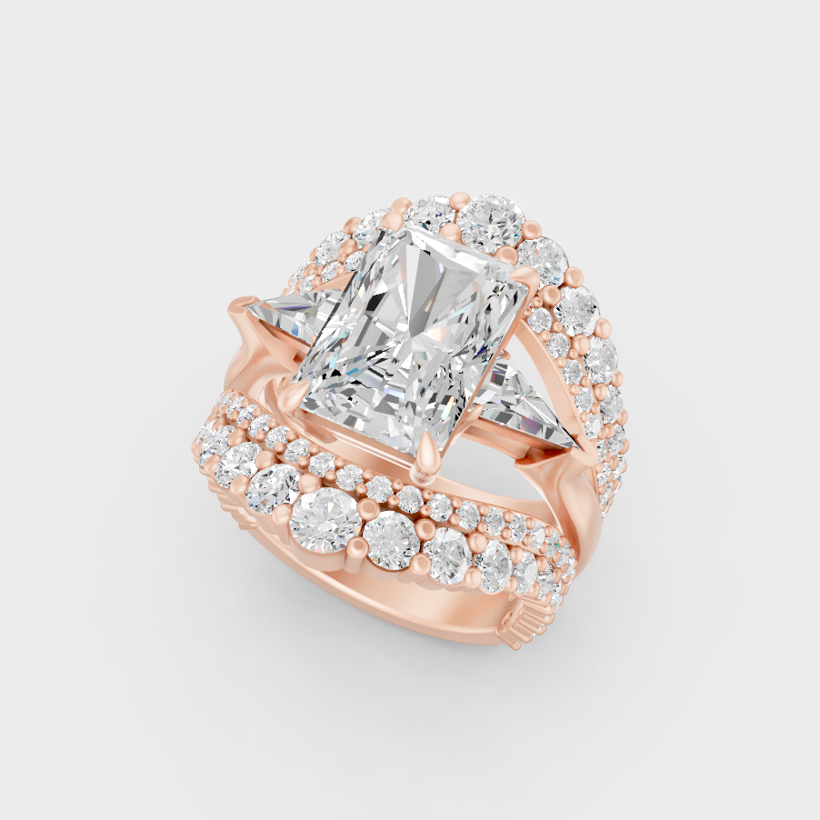 Radiant Triangle Round Lab Diamond Ring In Rose Gold Elegant Design
