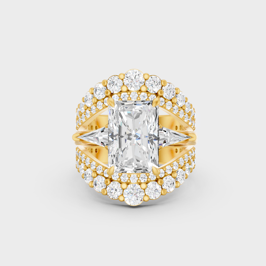 Luxury Multishape Diamond Ring In Yellow Gold With Radiant Center Stone