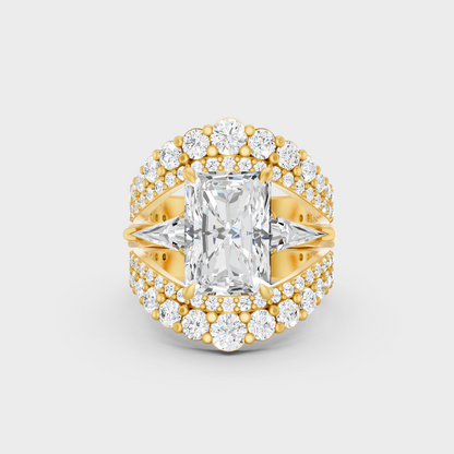 Luxury Multishape Diamond Ring In Yellow Gold With Radiant Center Stone