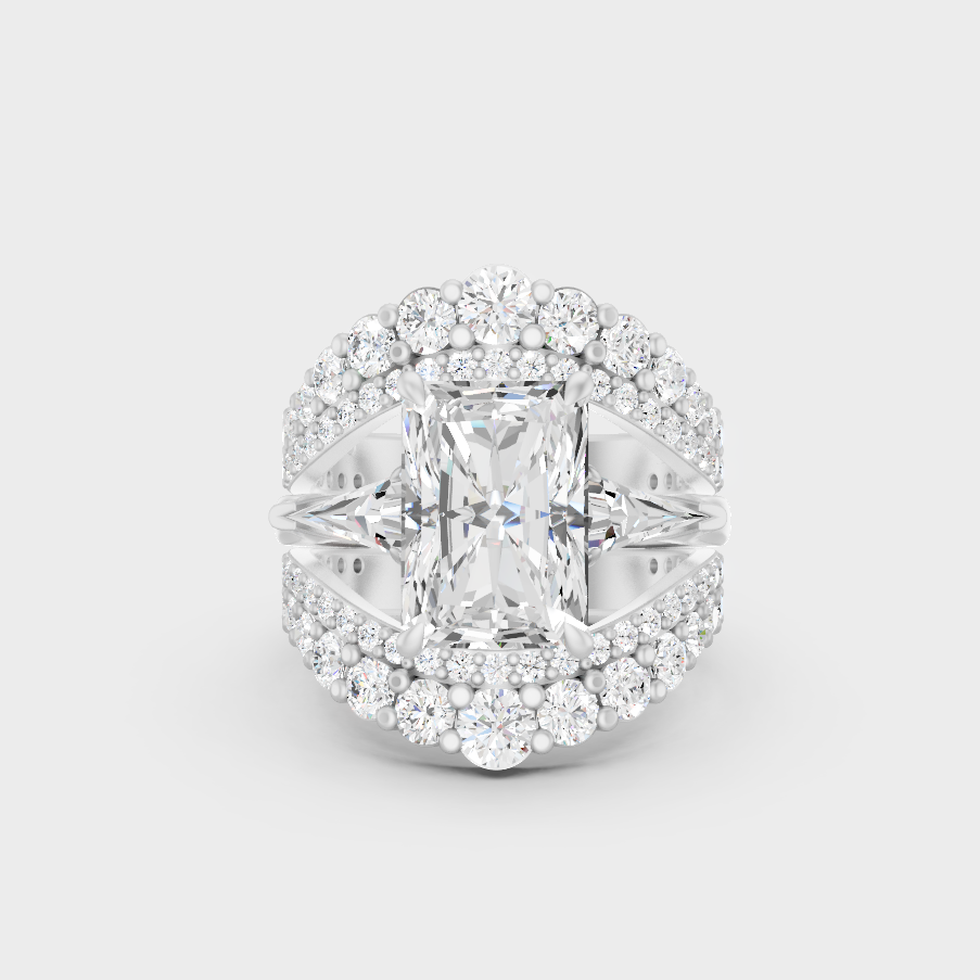 White Gold Radiant Triangle Round Diamond Engagement Ring