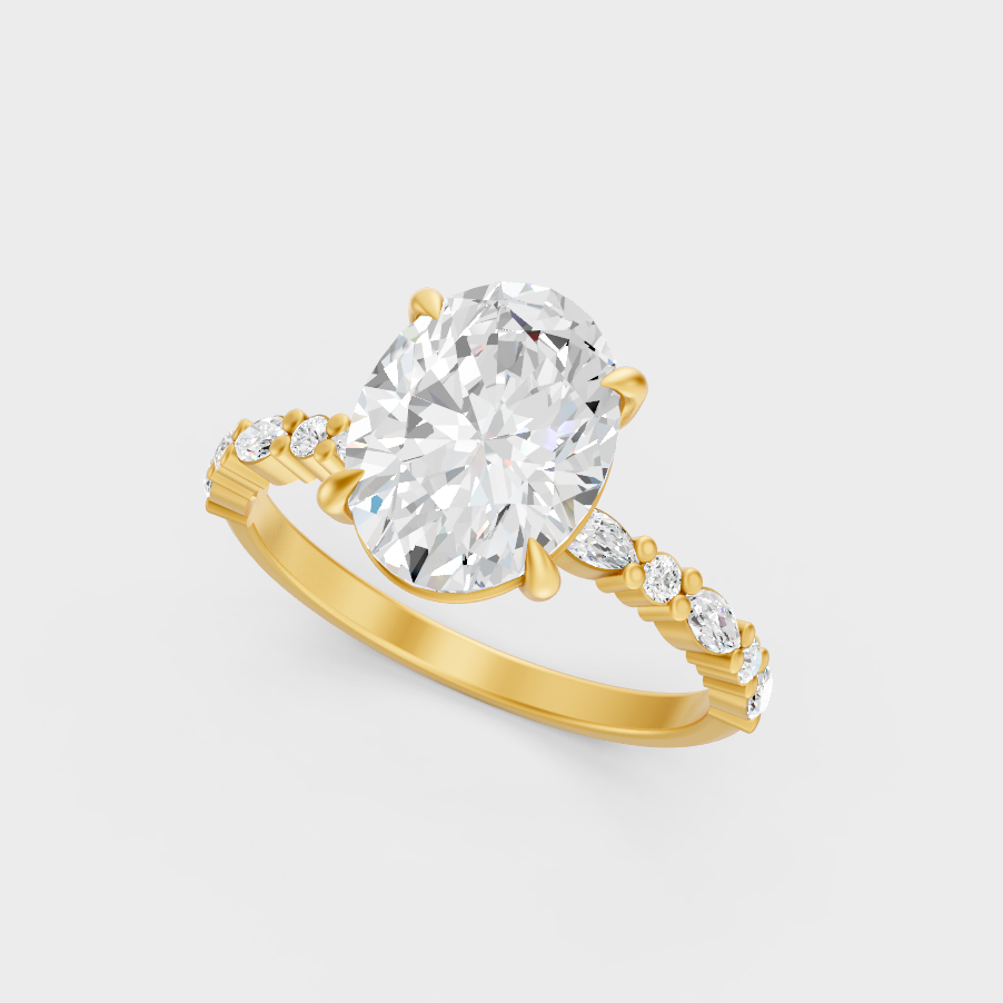 3.12 Ct Oval Marquise Diamond Ring In Yellow Gold Fine Jewelry